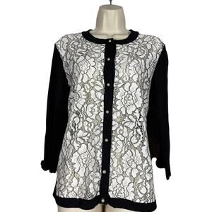 Karl Lagerfeld Lace Cardigan Knit Black White - M